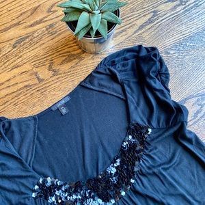 Vintage Jacob Black Short Sleeve Top with Sequins. Size: Medium